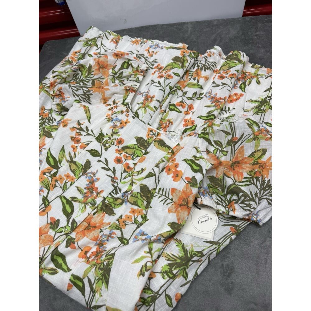 NWT LÉA Anthropologie Floral 100% Cotton Puff Sleeve Midi Dress Medium M - Picture 8 of 10